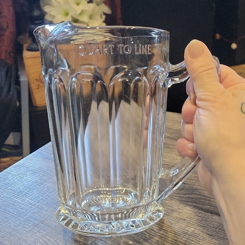 Pitcher/ Clear/ 1 Full Quart! Very Thich Walled GLASS/No Flaws! Vintage